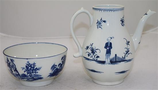 A Worcester Waiting Chinaman pattern pear shaped coffee pot and a Worcester Mother and Child pattern bowl, 17cm and 14cm